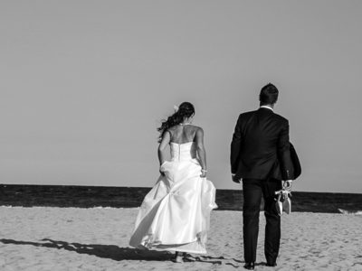 Black and white beach wedding portraits at Litochoro