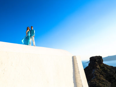 elopeemnt photography in Santorini, blue theme