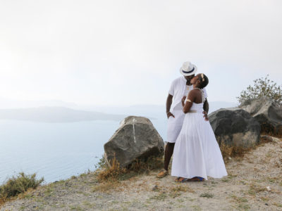 wedding portrait in caldera Santorini Greece